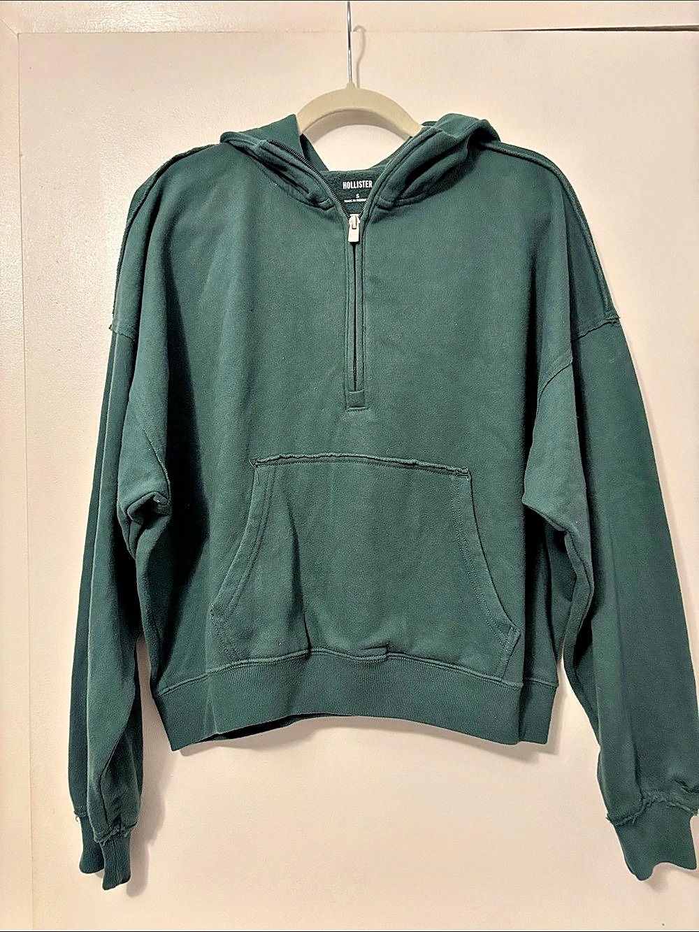Hollister Green Quarter-Zip Pullover Hoodie